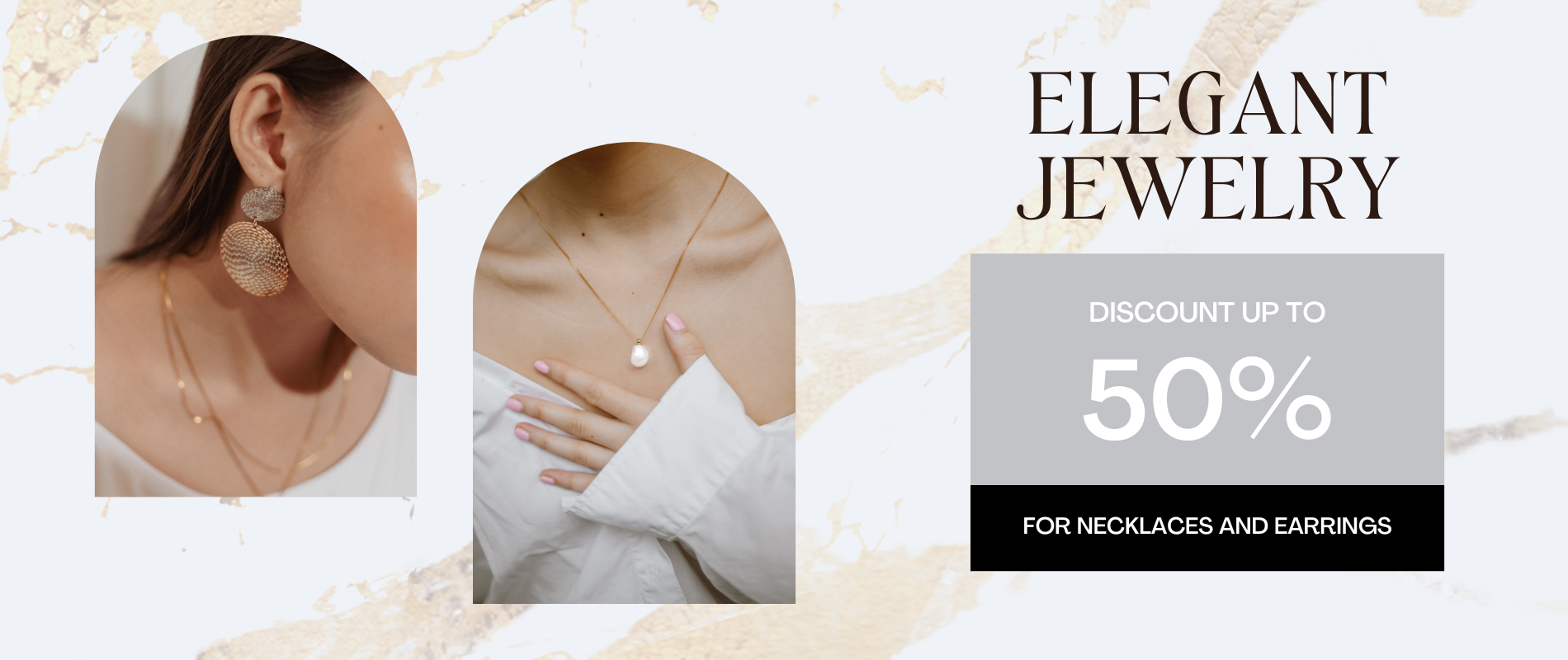 grey, beige marble jewelry shop promotion banner (1900 x 800 px)